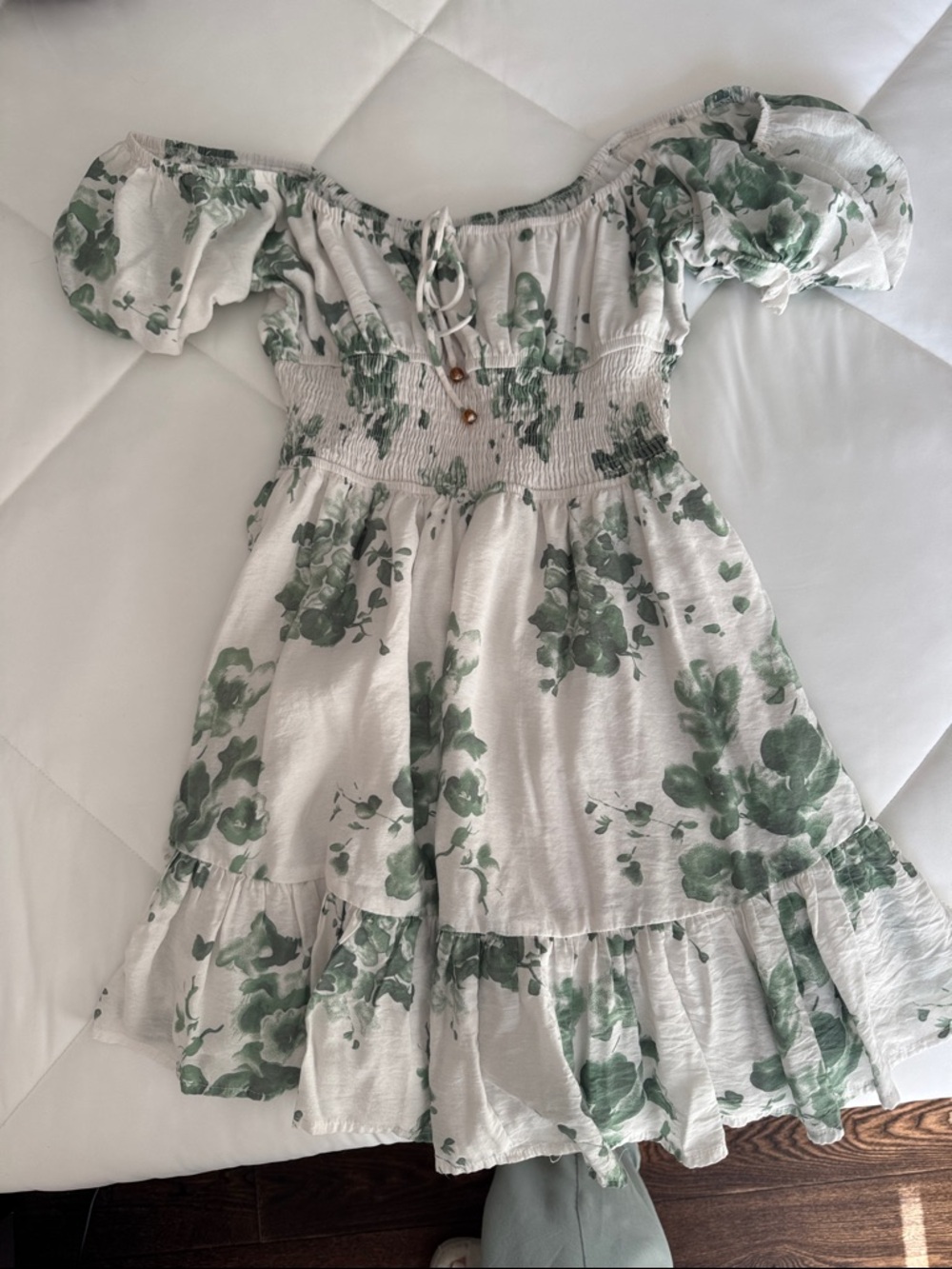 Mini Off-Shoulder Green Floral Sundress